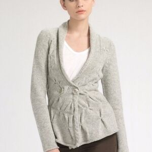 Anthropologie Leifsdottir Wool Shawl Neck Button Pin Tuck Cardigan Sweater XS